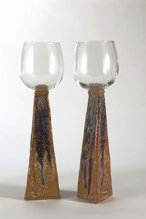 Handbuilt goblets with glass cups